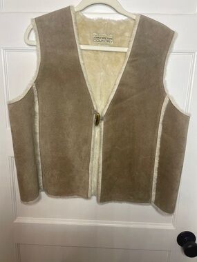 Jones New York Country Suede & Faux Fur Vest - Tan/Cream